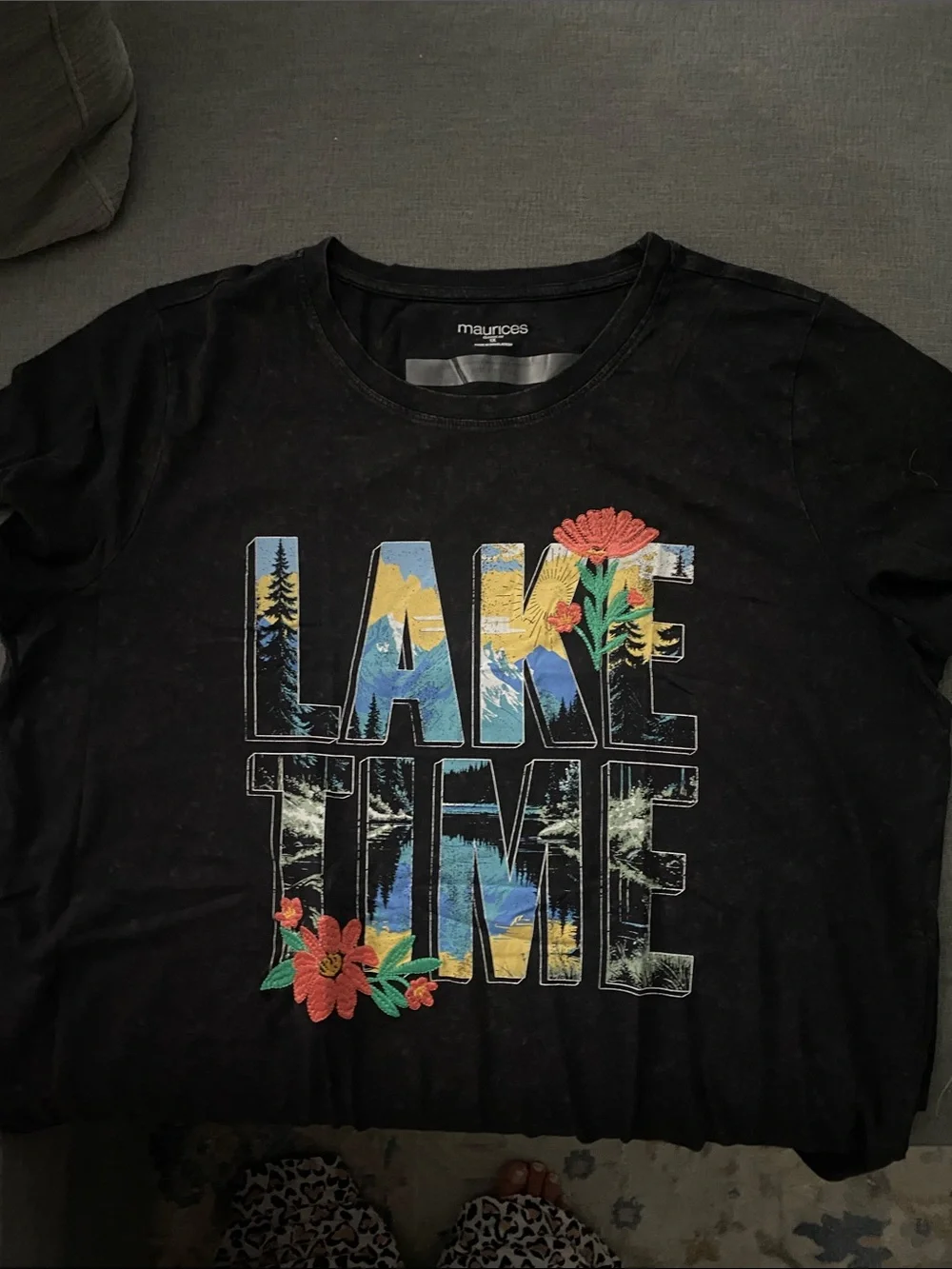 Maurices Black 'Lake Time' Graphic Tee with Floral Accents